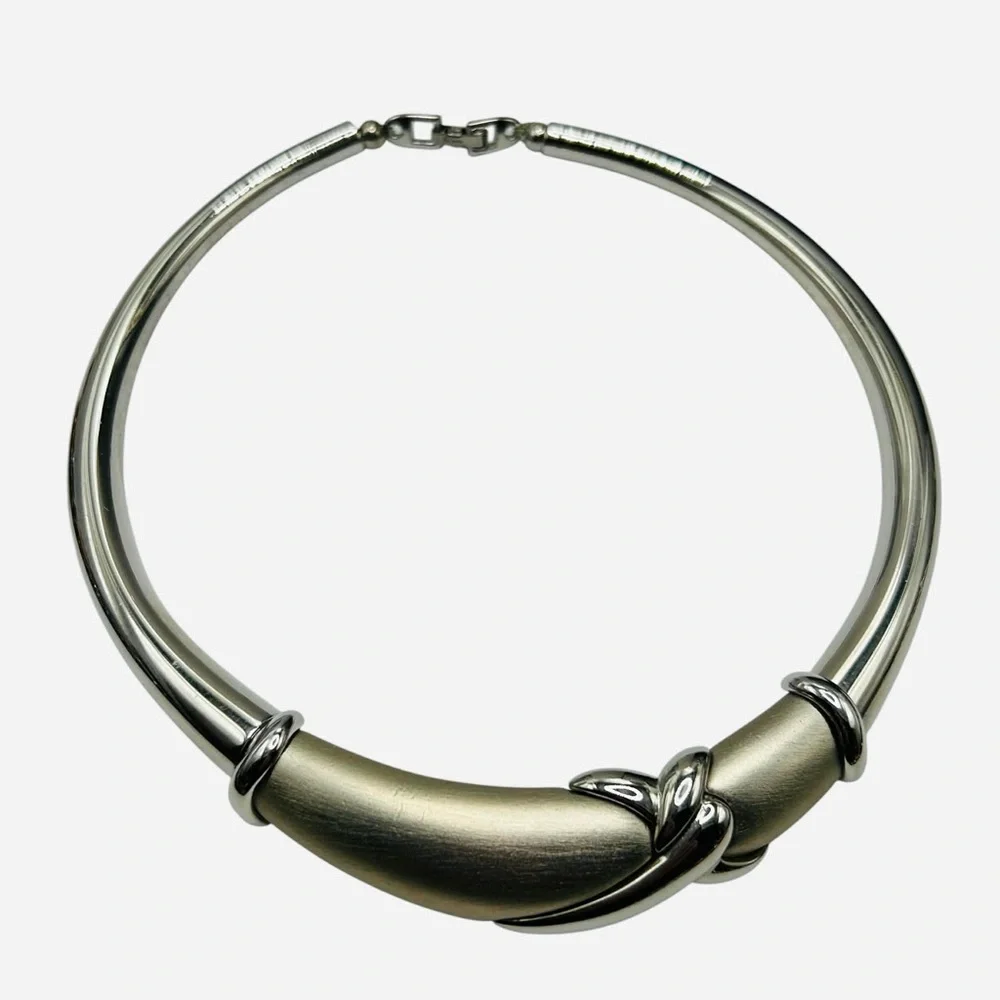 Vintage Napier Modernist Silver Tone Collar Necklace